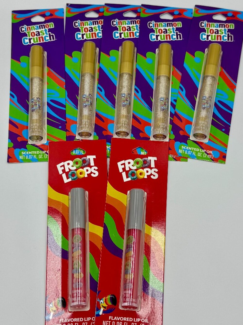 7 Pieces Froot Loops & Cinnamon Toast Crunch Scented Lip Oils Bundle